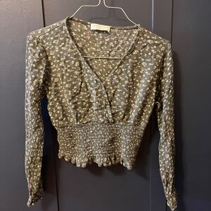 Green Floral Cropped Blouse